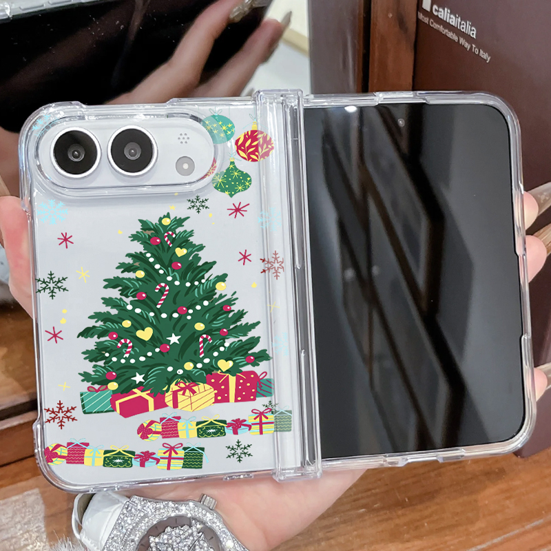 Computer Case - เคสโทรศัพท์ลายต้นคริสต์มาส สำหรับ iPhone Duo แบบใส พับได้