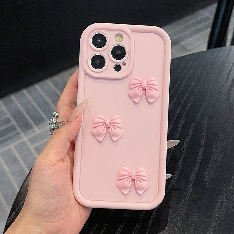 Matte Pc Case - เคสโทรศัพท์ลายโบว์สีชมพู สำหรับ iPhone 15 16 17